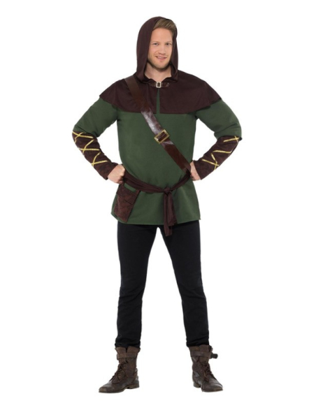 Déguisement de Robin des Bois, Vert et marron, avec tabard, écharpe, ceinture et pèlerine à capuche