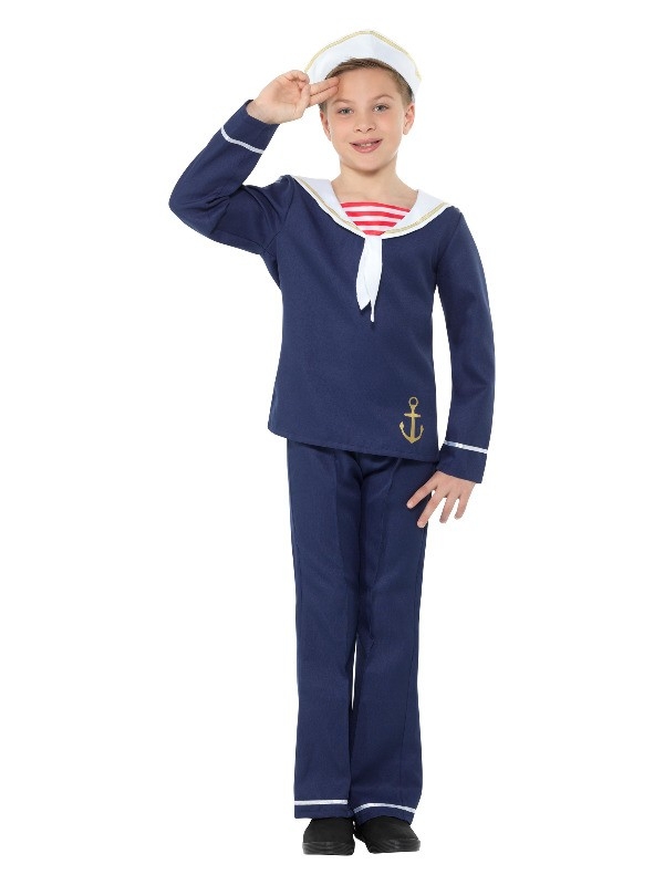 Déguisement de marin pour garçon, Bleu et blanc, avec haut, pantalon et bob