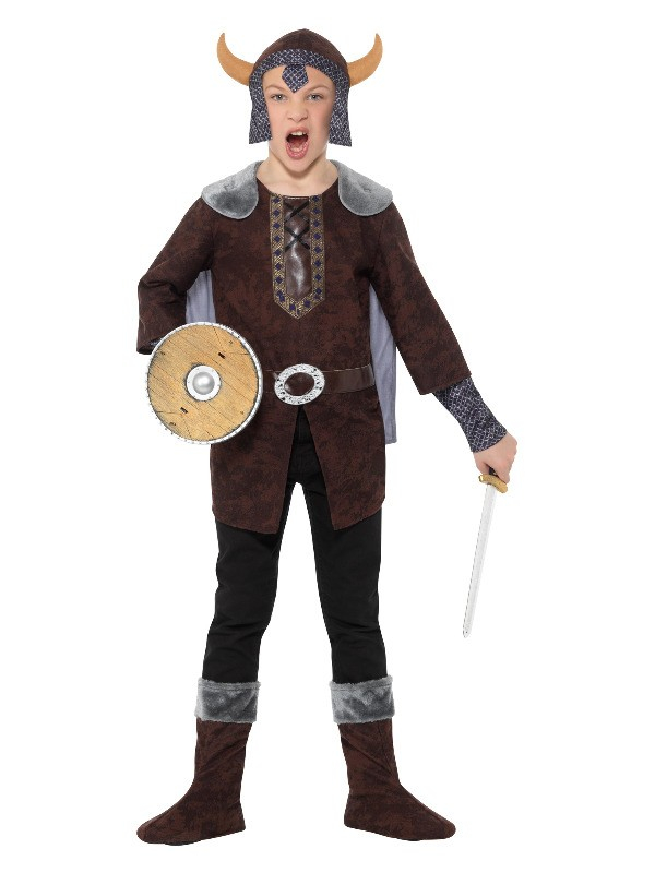 Déguisement de viking pour garçon, Marron, avec haut à cape attachée, chapeau et couvre-chaussures