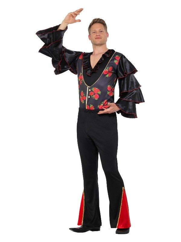 Déguisement de flamenco pour homme, Noir et rouge, avec haut et pantalon