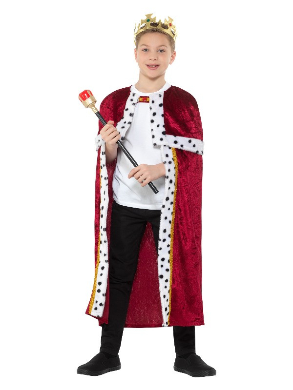 Cape royale pour enfant, Rouge, avec couronne et crosse