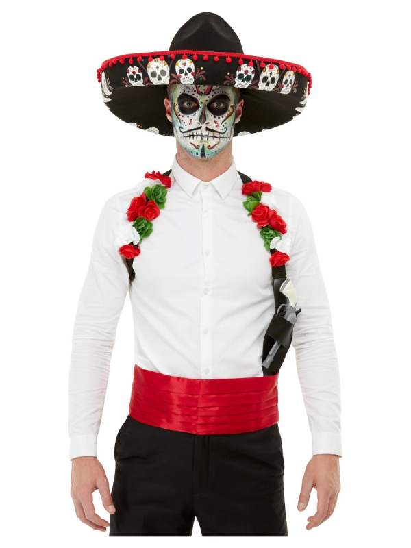 Kit Jour des morts, Rouge, avec sombrero, holster et ceinture