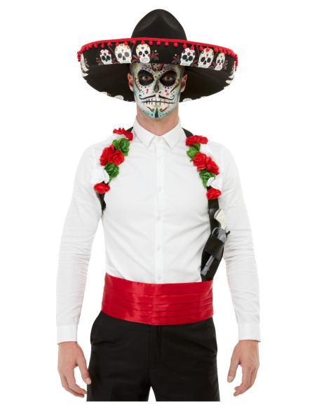 Kit Jour des morts, Rouge, avec sombrero, holster et ceinture