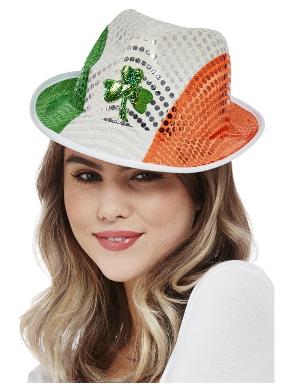 Chapeau mou à paillettes drapeau irlandais Paddy's Day, Motif trèfle irlandais
