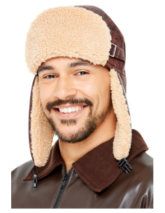Bonnet aviateur rétro marron adulte – bordure imitation fourrure
