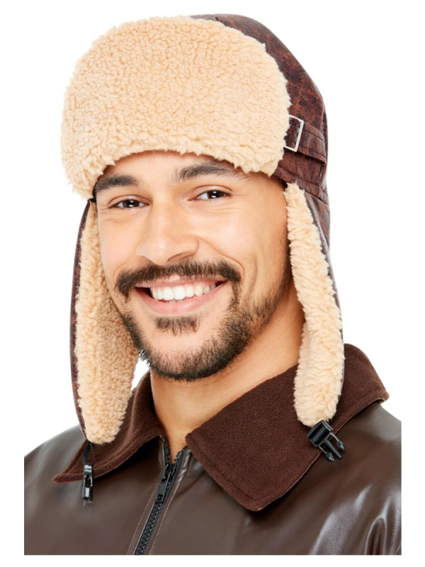 Bonnet aviateur rétro marron adulte – bordure imitation fourrure