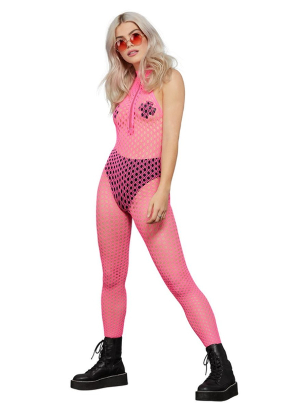 Bodystocking sans manches zippé Fever, Rose fluo