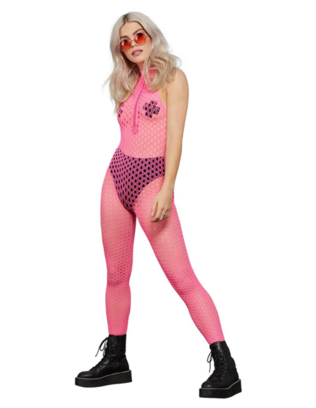 Bodystocking sans manches zippé Fever, Rose fluo