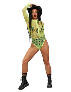 Bodystocking zippé à manches longues Fever, Jaune fluo