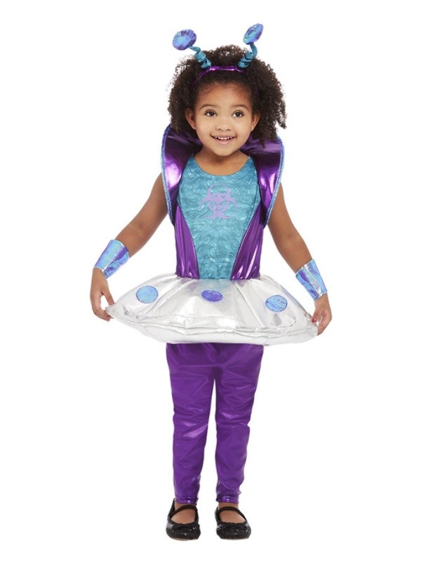 Déguisement d'extraterrestre pour tout-petit, Argent, 1 à 4 ans (robe, legging, poignets et serre-tête)