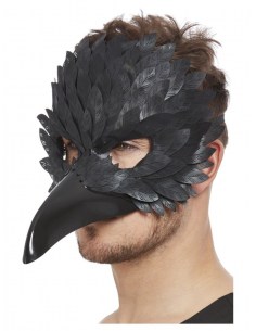 Masque corbeau pour adulte avec plumes noires