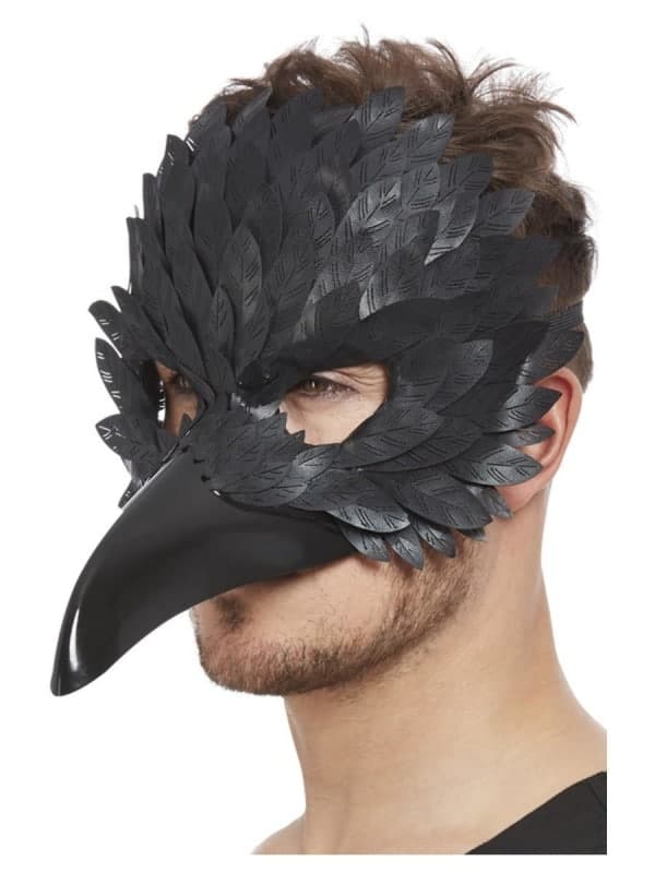 Masque corbeau pour adulte avec plumes noires