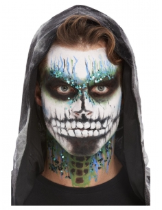Maquillage kit squelette, aqua (transferts, paillettes, peinture pour le visage et éponge)