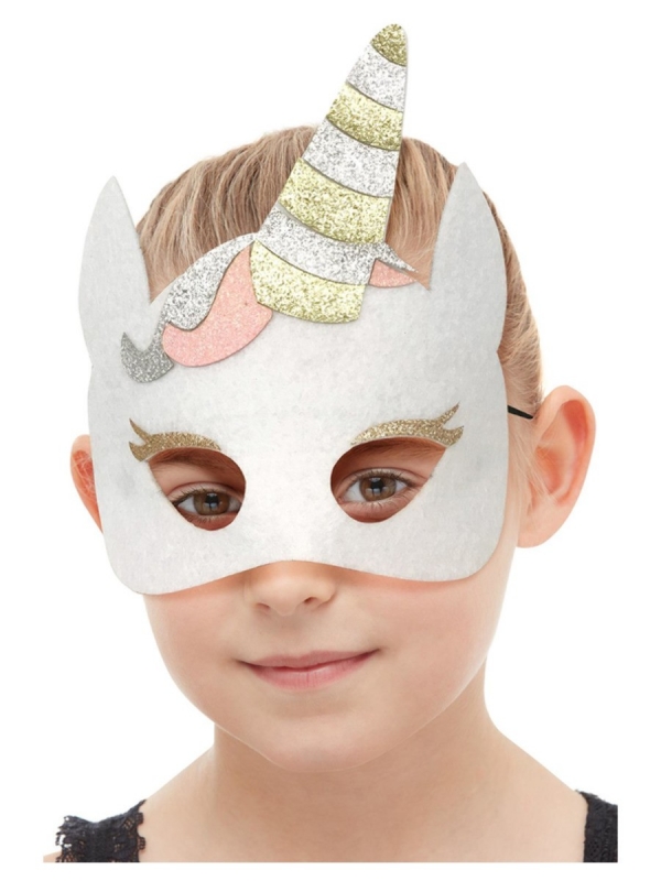 Masque de licorne en feutre, Blanc, Élastique (Enfant)