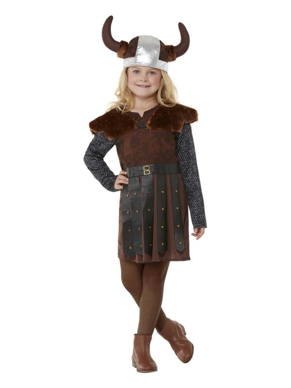 Déguisement de viking pour fille, Marron, Robe, capelet et chapeau