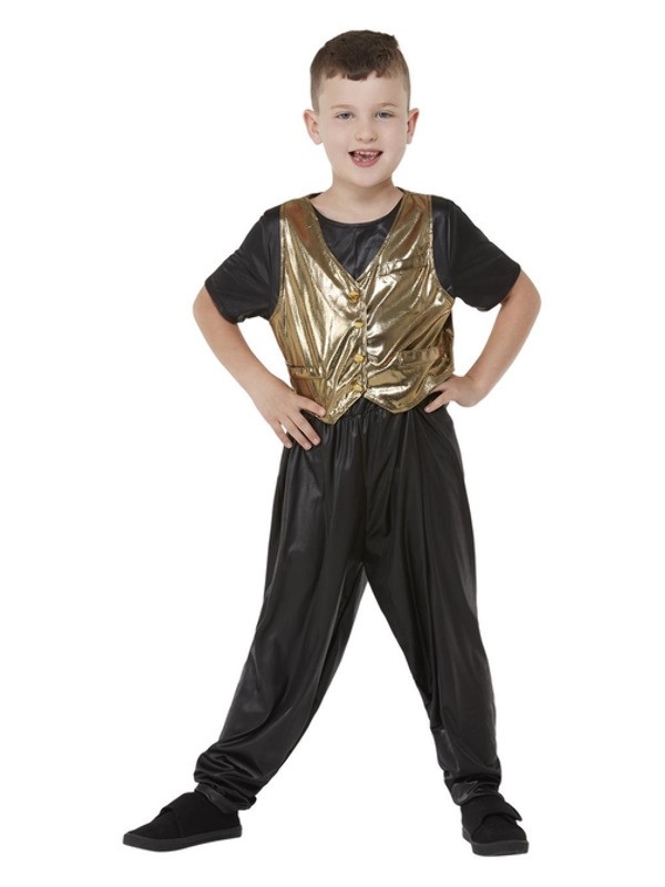 Déguisement Danseur des années 80, Garçon, Noir, (haut et pantalons noir, gilet or)
