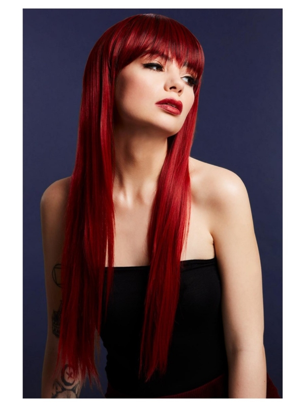 Perruque Fever Jessica, cheveux long, Rouge rubis, 66 cm