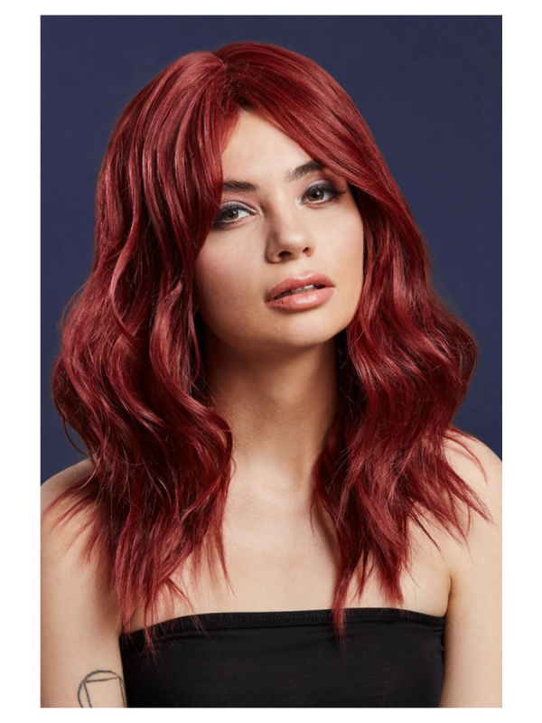Perruque Fever Ashley, bicolore, Rouge rubis, 48 cm