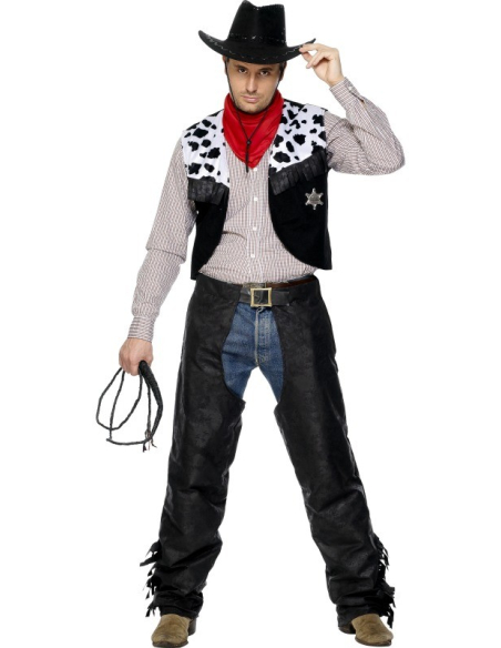 Costume Cowboy Complet Homme - Gilet Franges, Chapeau, Bandana, Lunettes - Pour Carnaval, Halloween, Fête Western