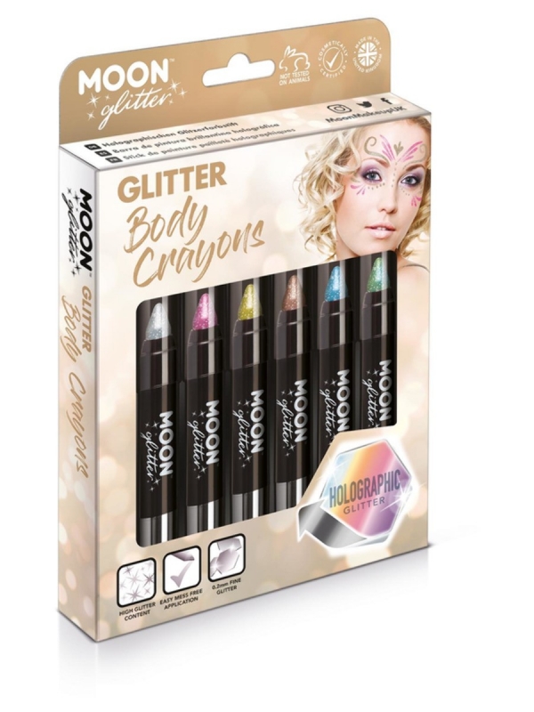 Lots de six Crayons pour le corps à paillettes holographiques – Moon Glitter