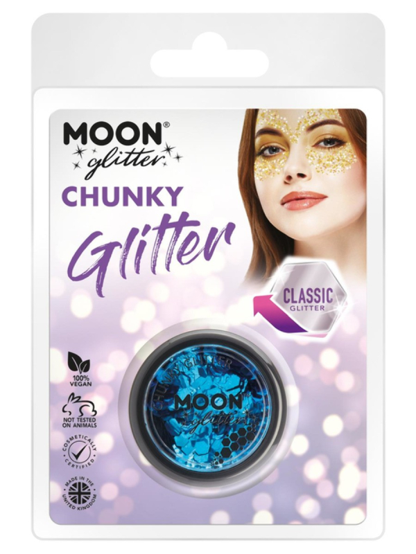 Grosses Paillettes Bleues Visage et Corps 3 g – Moon Glitter