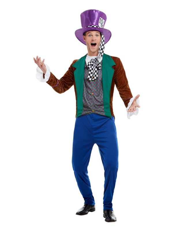 Déguisement Chapelier Fou Multicolore Homme (veste, pantalon, chapeau)