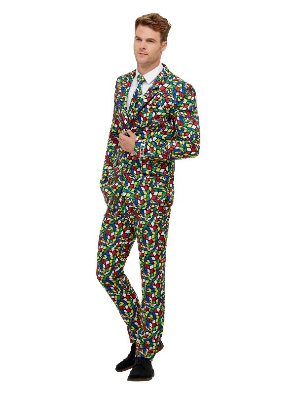 Costume Sexy Homme, motif RUBIKS  CUBE (veste, pantalon, cravate)