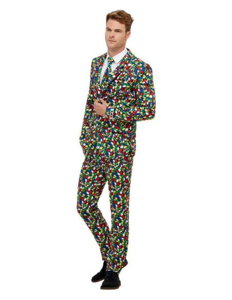 Costume Sexy Homme, motif RUBIKS  CUBE (veste, pantalon, cravate)