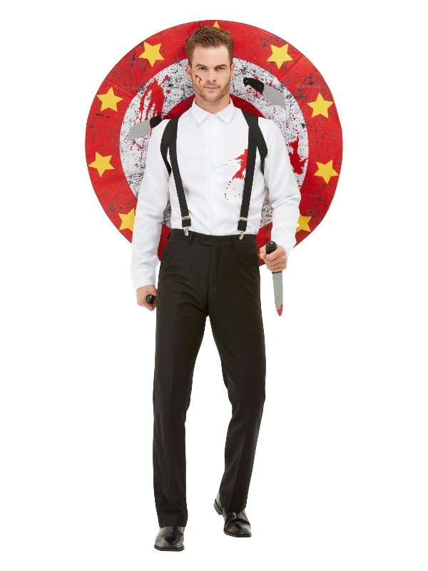 Déguisement Cirque Lanceur de Couteaux Homme (chemise, bretelles, cible, couteaux velcros)