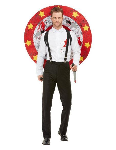 Déguisement Cirque Lanceur de Couteaux Homme (chemise, bretelles, cible, couteaux velcros)
