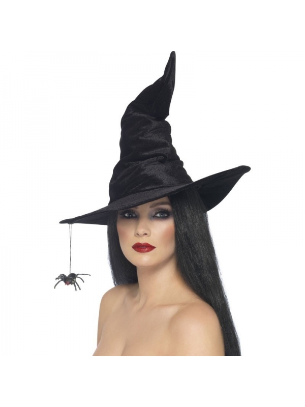 Chapeau de sorcière noir velours avec araignée | Accessoires