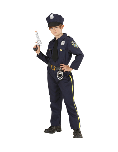 Déguisement policier garçon noir (chemise avec cravate, pantalon, casquette)
