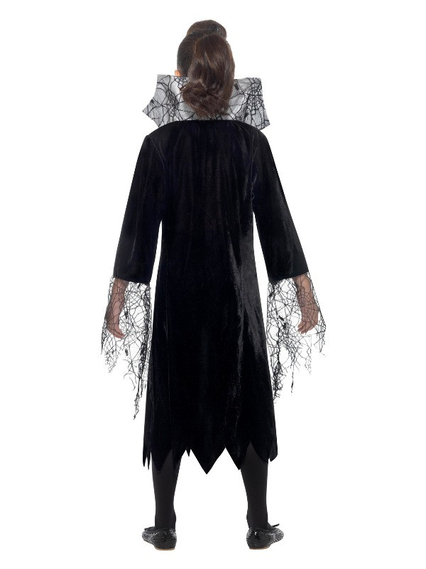 Déguisement vampire araignée fille robe à col haut, noir et argent)