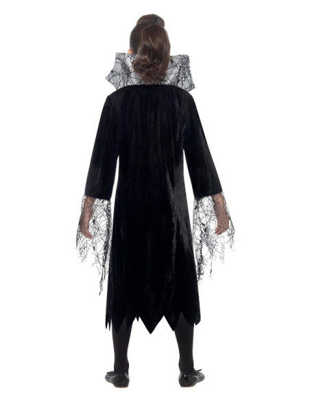 Déguisement vampire araignée fille robe à col haut, noir et argent)
