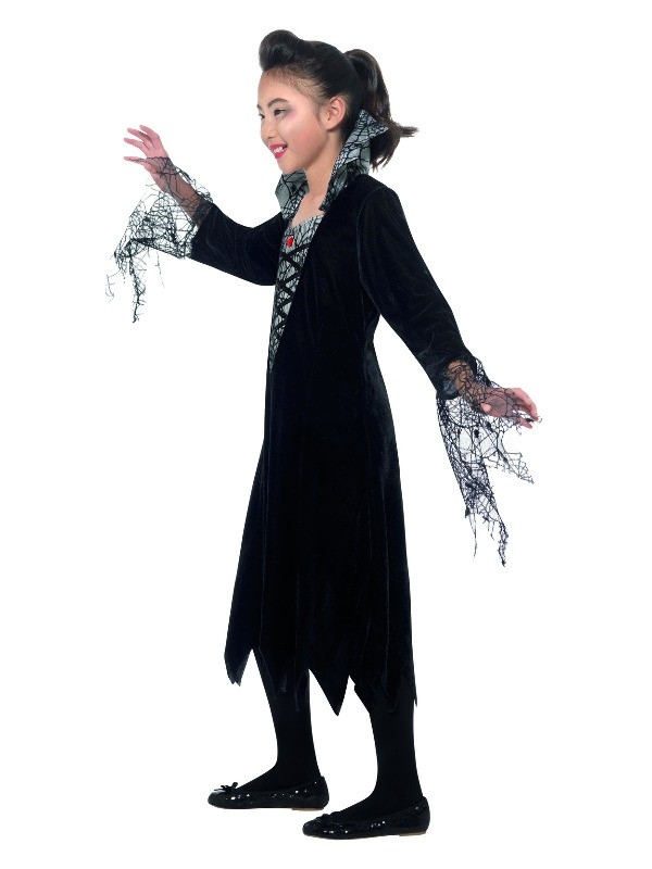 Déguisement vampire araignée fille robe à col haut, noir et argent)