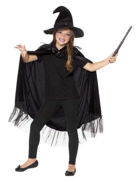 Kit enfant sorcière noire (cape et chapeau)| Déguisement Enfant