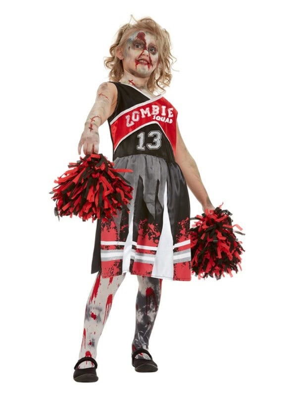 Déguisement Pom-Pom girl-zombie rouge, fille (robe et pompons)