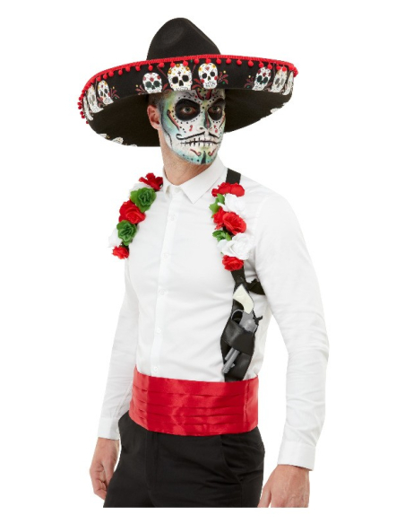 Déguisement Jour des Morts Rouge Homme (sombrero, holster, ceinture)