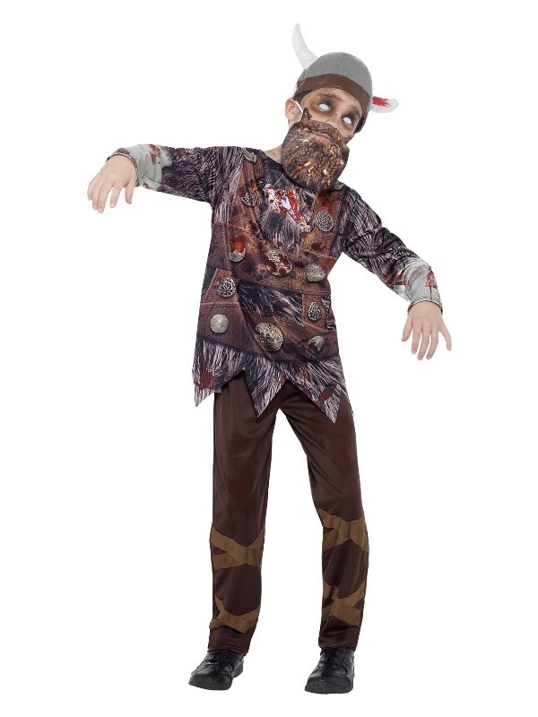 Déguisement zombie viking garçon ( Haut et pantalon imprimés, barbe, casque) | Déguisement Enfant