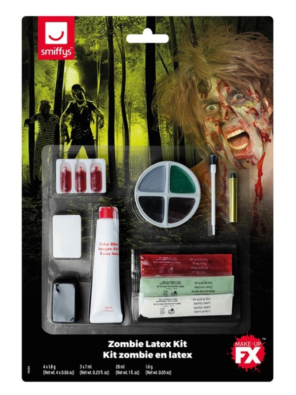 Kit maquillage zombie ( maquillage, faux sans, latex liquide, chair, crayons, applicateurs)