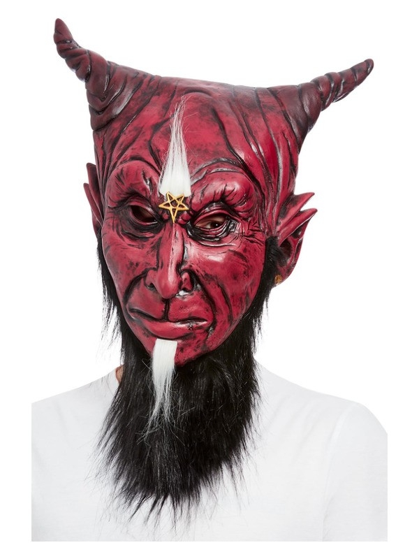 Masque intégral diable satanique barbu, latex