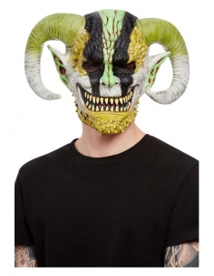 Masque intégral démon à cornes en latex : un accessoire terrifiant pour Halloween