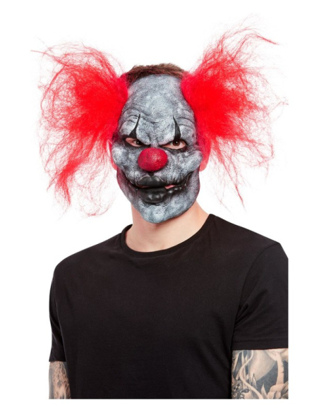 Masque clown foncé, latex, avec cheveux