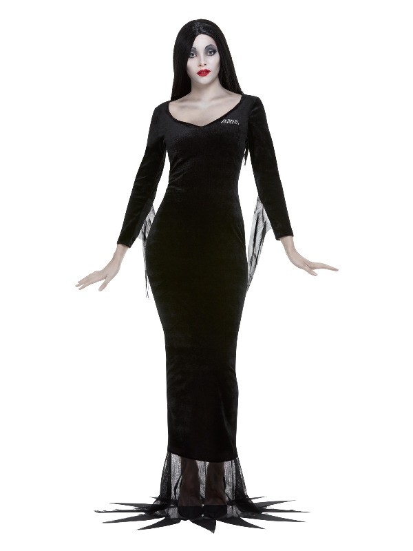 Déguisement de Morticia de la Addams Family, Noir (robe et perruque)
