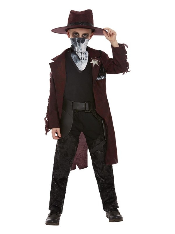 Déguisement de cowboy de western garçon, bordeaux (Veste, jambières, étui, chapeau et masque)