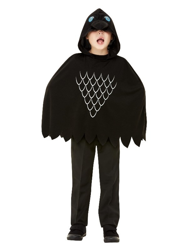 Poncho Corbeau effrayant noir avec capuche, enfant