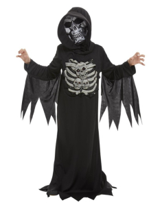 Déguisement de la Faucheuse de la mort, squelette, enfant (costume avec capuche et masque) 2