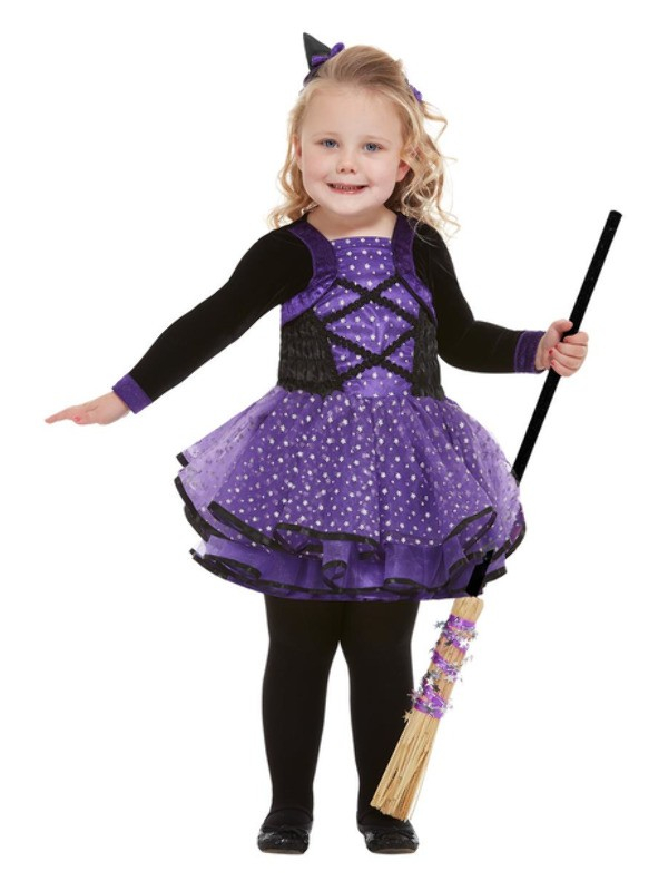 Déguisement Sorcière noir et violet fille - 1 à 4 ans (robe et chapeau)