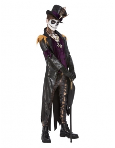 Déguisement de sorcier vaudou, Noir et violet (veste, haut, chapeau et collier)