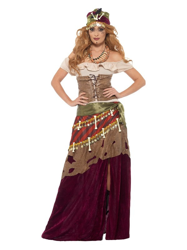 Déguisement prêtresse vaudou Deluxe (robe, ceinture, foulard et colliers)